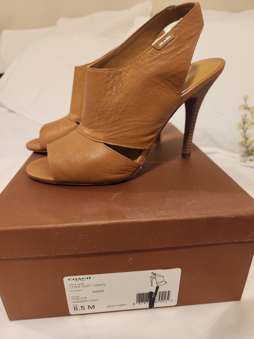 Coach Lexia Soft Grain Tan Leather Peep-Toe Heels